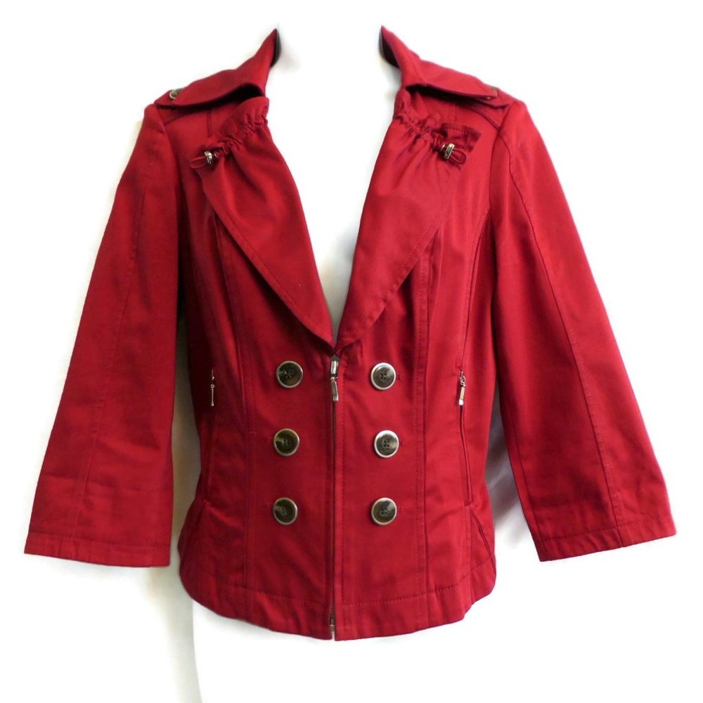 WHBM Blazer Jacket Red ZipUp Stretch Fitted Cotton